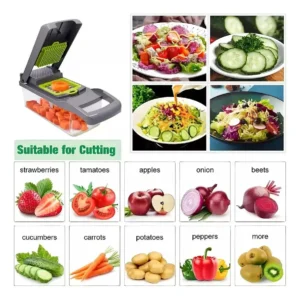 Triturador Cortador Ralador De Legumes 16 Em 1 Multifuncional Profissional Com Recipiente Grande Fatiador Manual Cozinha Completa Premium