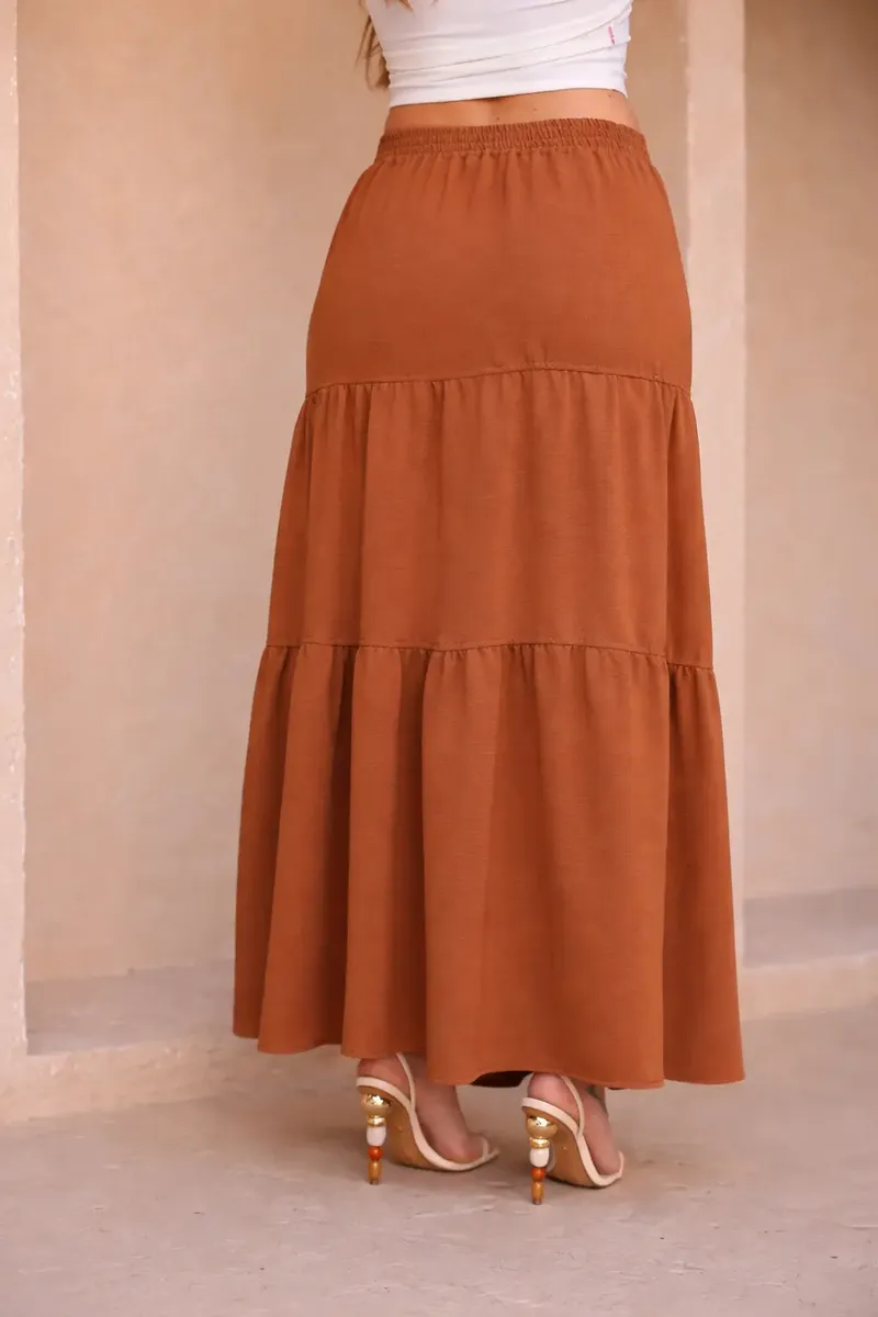 Saia Longa Feminina 3 Maria Cintura Alta Cos Elástico Cordão - Imagem 5