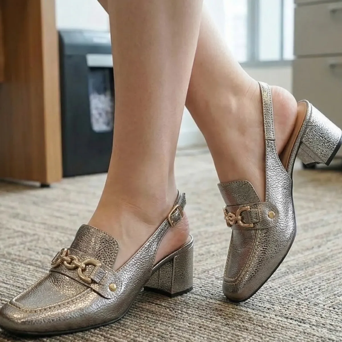 Sapato Feminino Mule Loafer Salto Bloco Grosso Confortável - Imagem 6