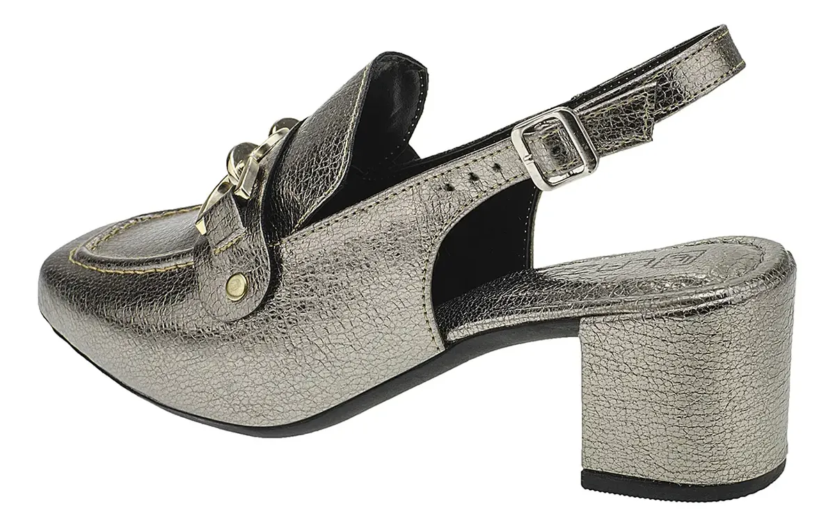 Sapato Feminino Mule Loafer Salto Bloco Grosso Confortável - Imagem 2