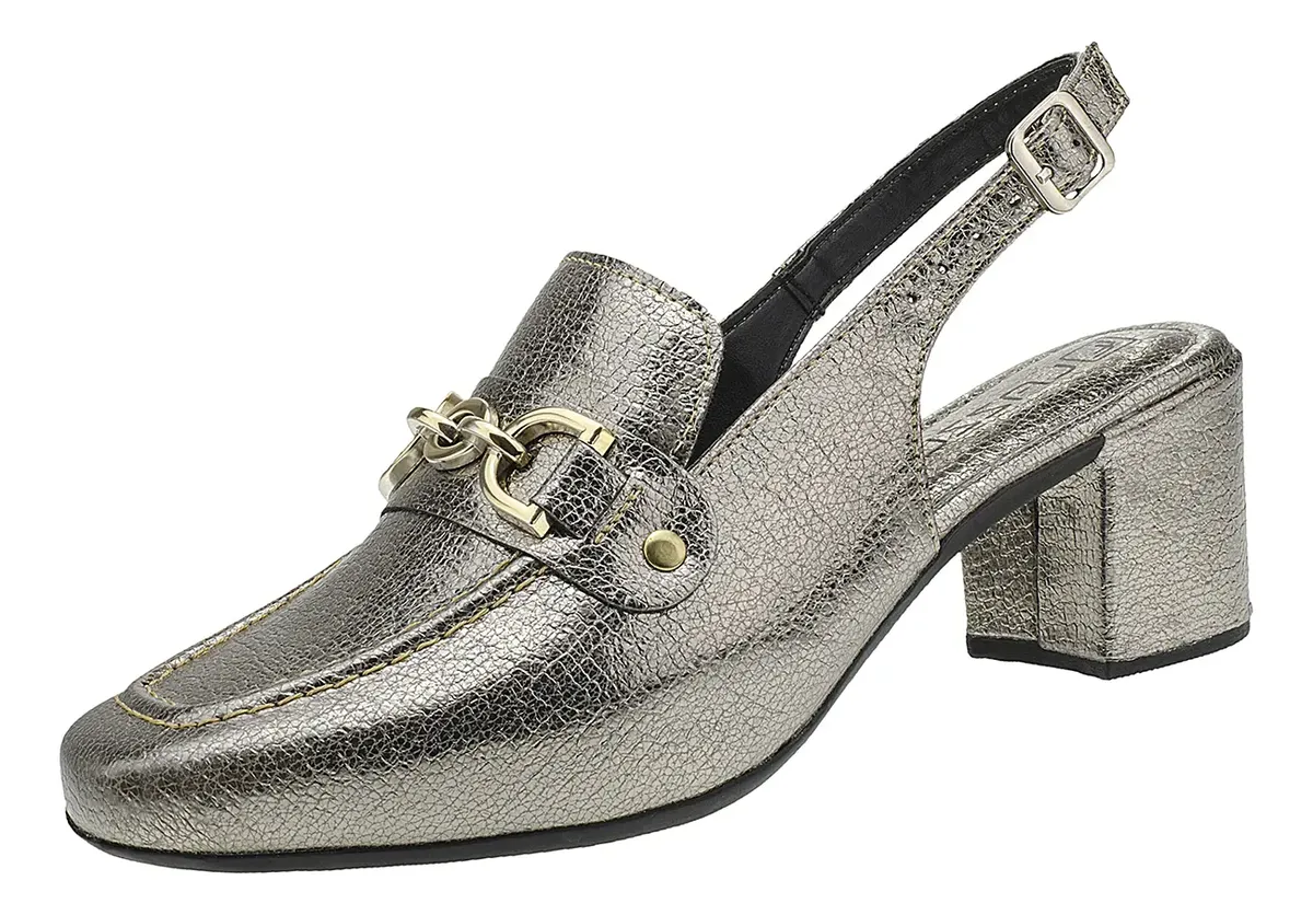 Sapato Feminino Mule Loafer Salto Bloco Grosso Confortável - Imagem 3
