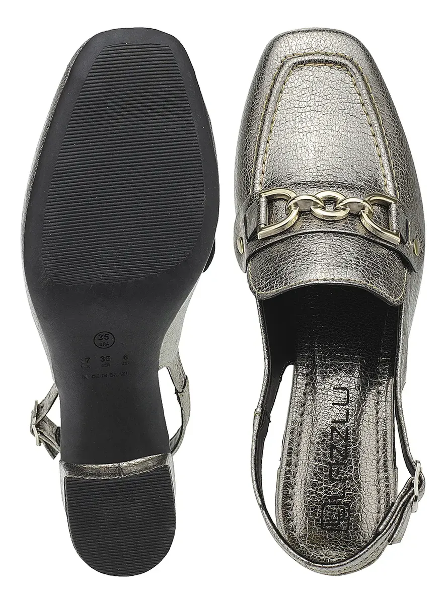 Sapato Feminino Mule Loafer Salto Bloco Grosso Confortável - Imagem 4