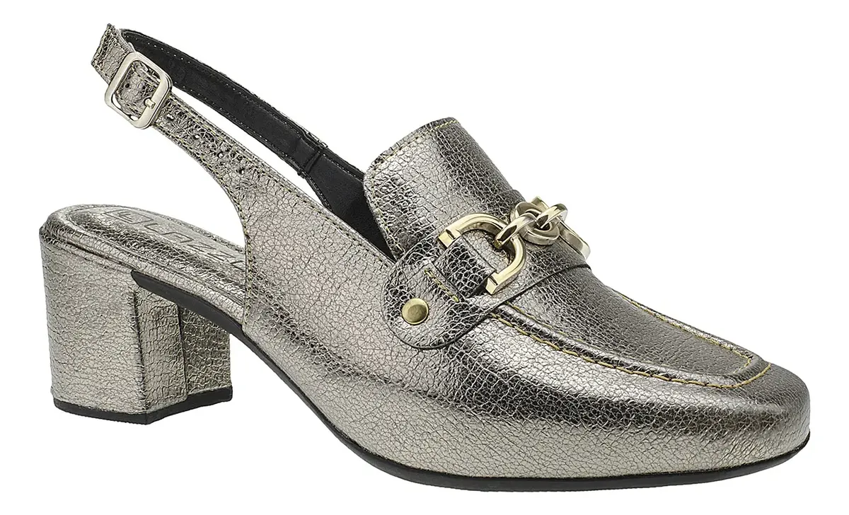 Sapato Feminino Mule Loafer Salto Bloco Grosso Confortável