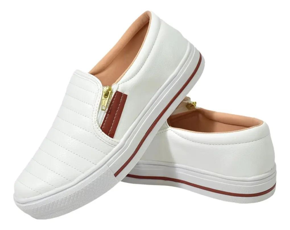 Tênis Sapatênis Sapatilha Feminino Slip On Casual Com Zíper - Imagem 3