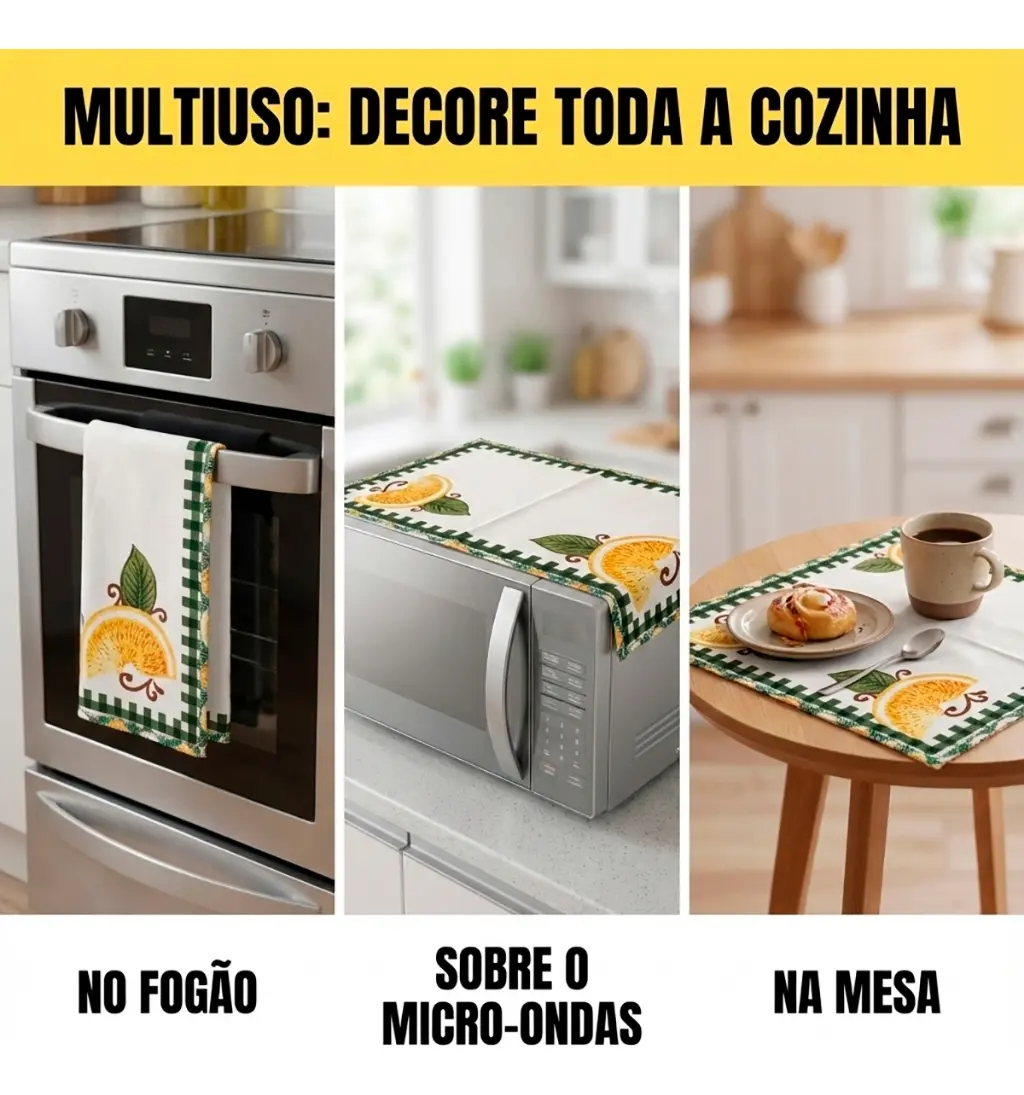 Kit 4 Toalha Chá 85x70 Oxford Cozinha Café Fogão Geladeira - Imagem 4