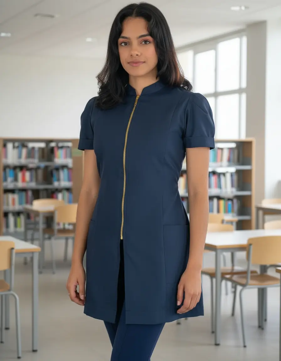Jaleco Feminino Manga Curta Oxford Acinturado Com Zíper. - Imagem 3