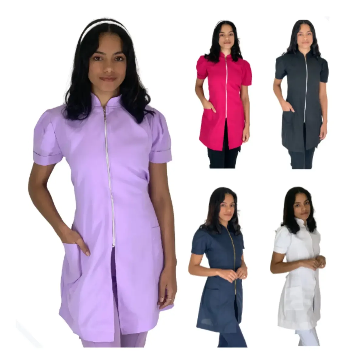 Jaleco Feminino Manga Curta Oxford Acinturado Com Zíper. - Imagem 5