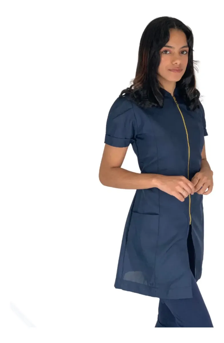 Jaleco Feminino Manga Curta Oxford Acinturado Com Zíper. - Imagem 6