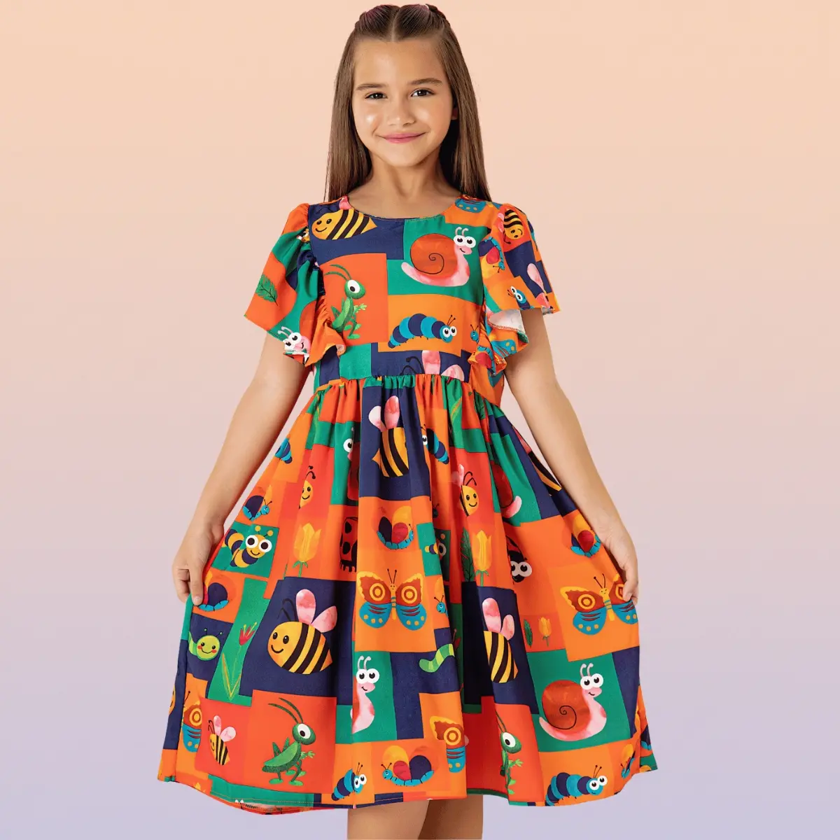 Vestido Infantil Menina Festa Mini Diva Colorido Babado Moda - Imagem 4
