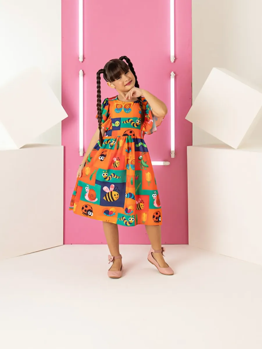 Vestido Infantil Menina Festa Mini Diva Colorido Babado Moda - Imagem 5