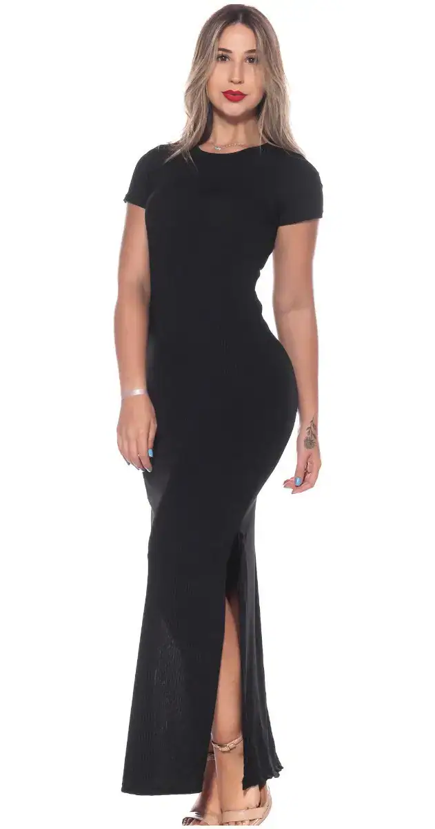 Vestido Versáti Casual Manga Curta Longo Nova Moda Feminina - Imagem 4