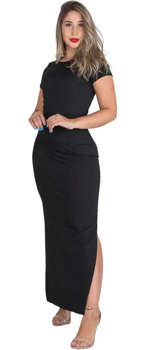 Vestido Versáti Casual Manga Curta Longo Nova Moda Feminina