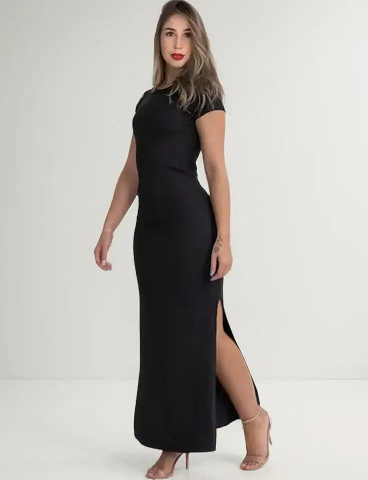 Vestido Versáti Casual Manga Curta Longo Nova Moda Feminina - Imagem 7