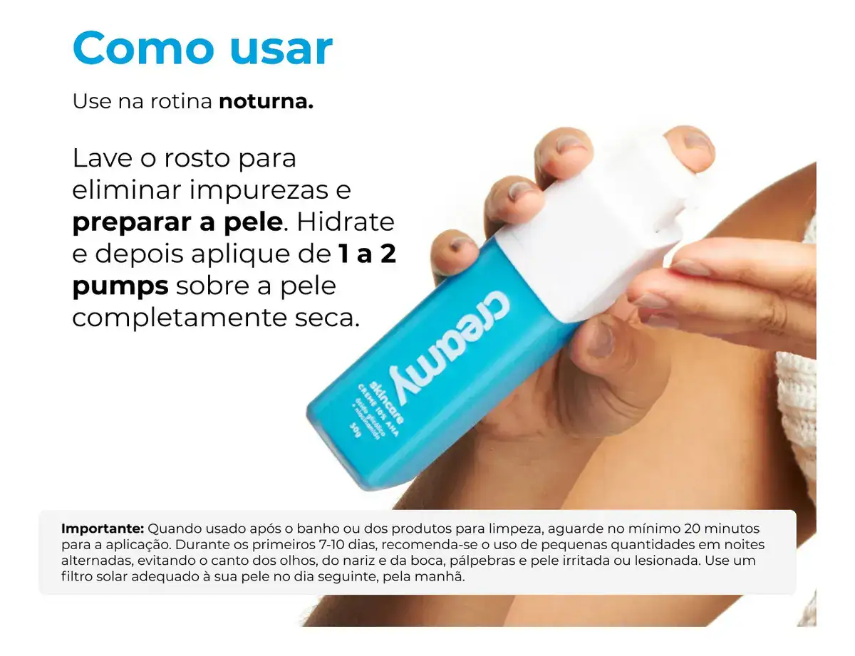 Creamy Skincare Ácido Glicólico 30g | Reduz Poros Dilatados, Melhora A Pele, Hidratação Profunda E Intensa, Controla O Brilho Excessivo | Todos Os Tipos De Pele, Noturno - Imagem 4