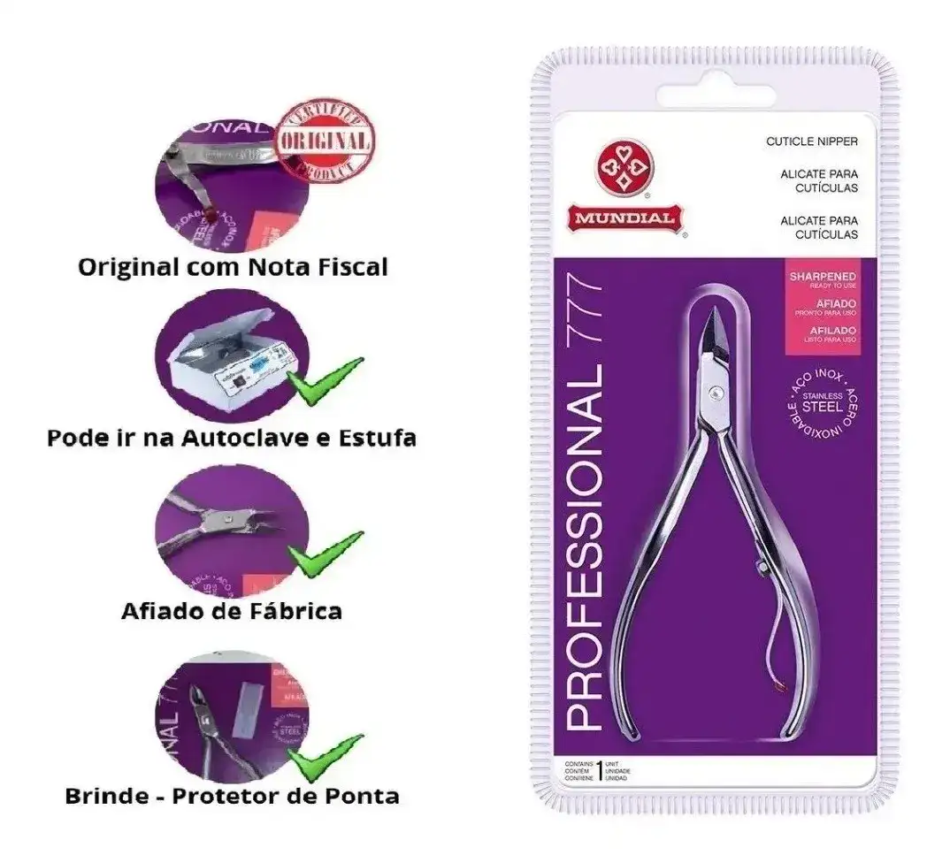 Kit 3 Alicates Inox Cutícula 777 Profissional Mundial S A - Imagem 5