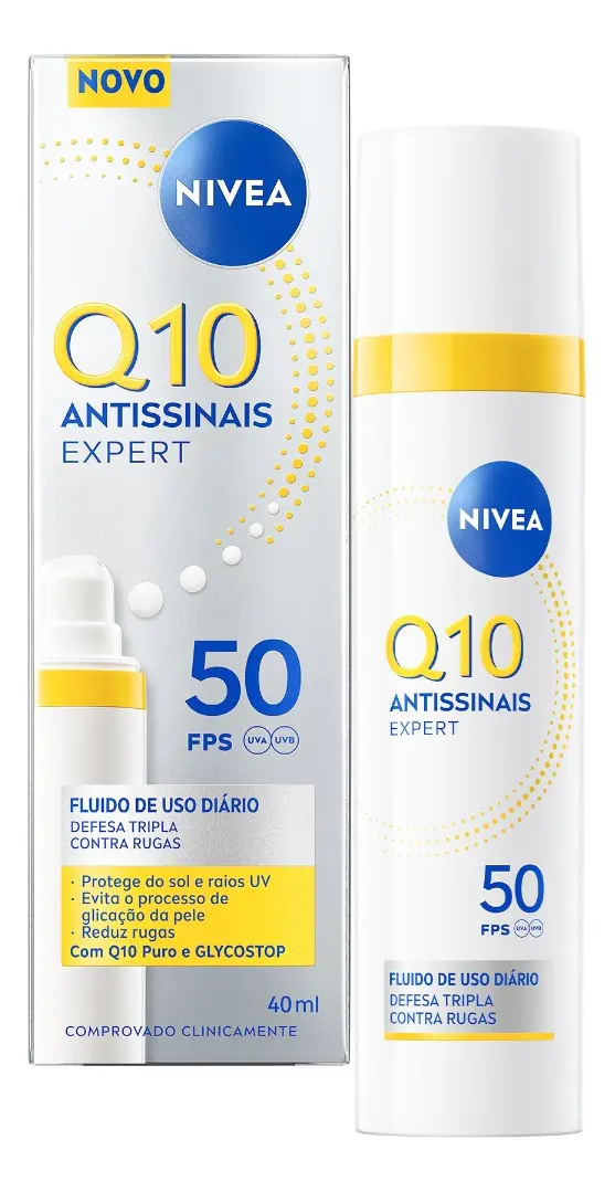 NIVEA Q10 Antissinais Fluido Diário FPS 50 40ml, Reduz e Combate Rugas, Pré-Maquiagem, Toque Seco, Tecnologia Glycostop, Cuidado Facial - Imagem 8