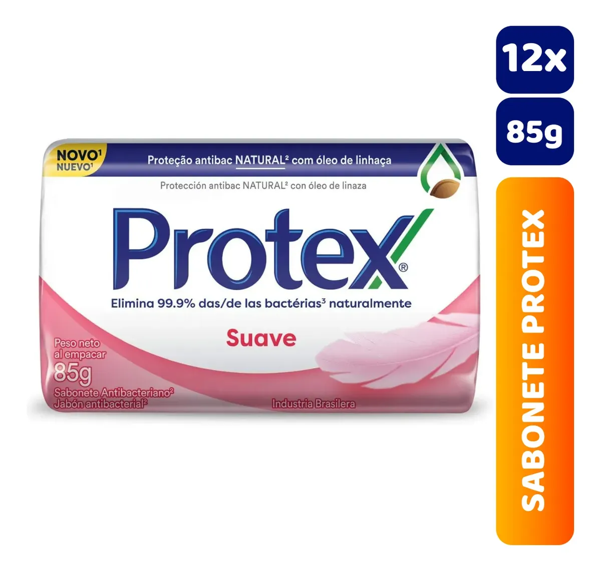 Kit C/ 12 Un Sabonete Barra Antibac Protex Suave 85g