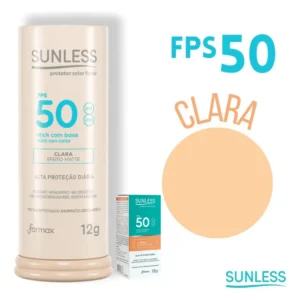 Protetor Solar Stick Com Base Clara Efeito Matte Sunless 12g