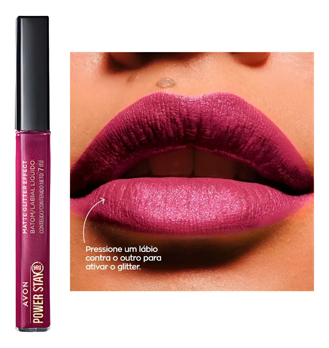 Batom Líquido Matte Power Stay Com Glitter 16h Avon- 7ml - Imagem 7