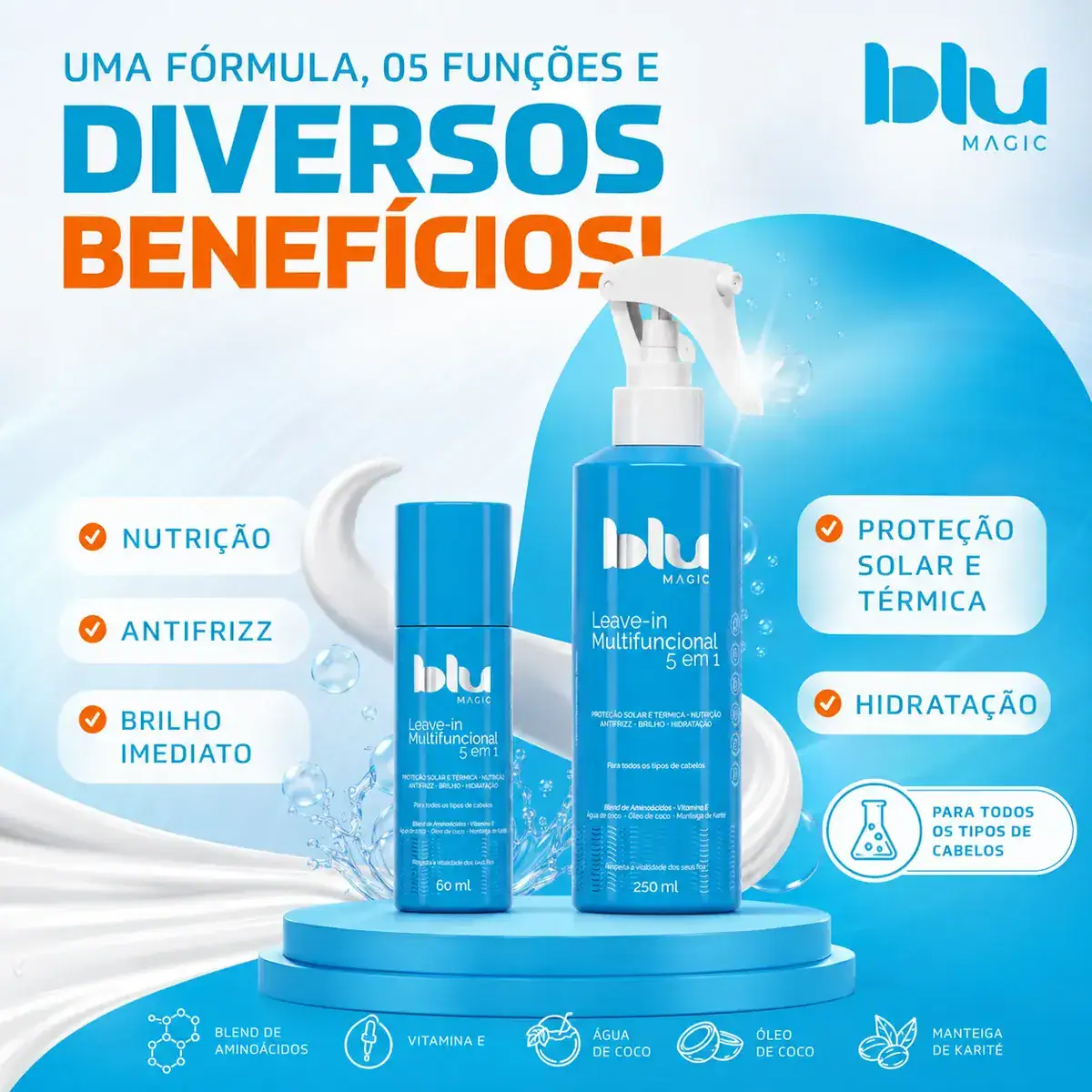 Leave-in Protetor Solar E Térmico 5 Em 1 Blu Magic 250ml - Imagem 5