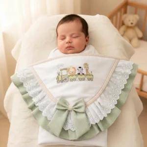 Manta De Bebê Babado Bordada Piquet Algodão Personalizada