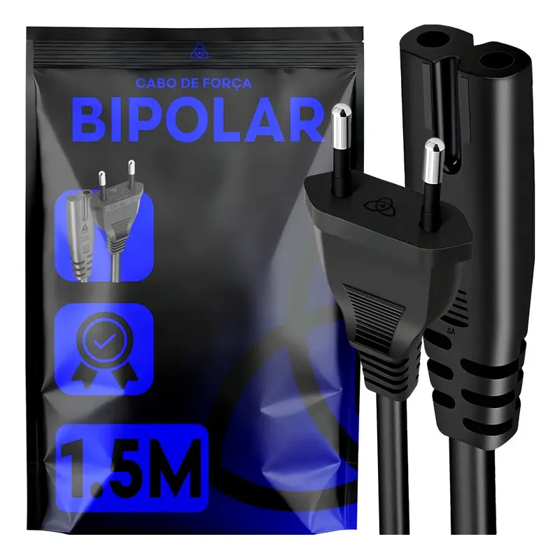 Cabo De Força 10a Bipolar Oitinho Para Impressoras, Fonte Notebook, Ps2, Ps3, Ps4, Ps5, Jbl, Xbox, Smart Tv, Fio Energia - Trinity