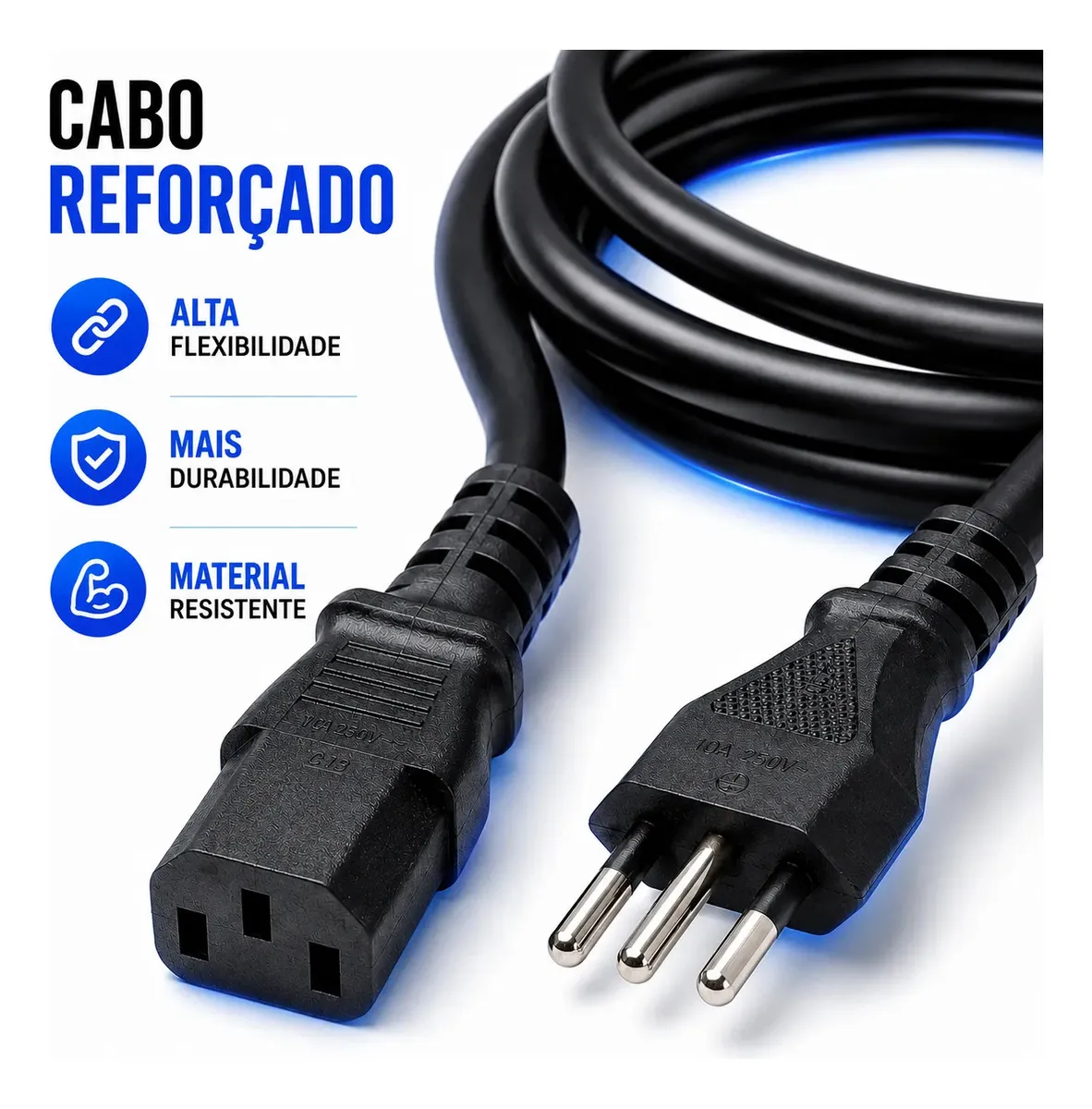 Cabo De Força Energia 10A Tripolar C13 1,5 Metros Para PC Computador Monitor Impressora Lenovo Nobreak Eletrônicos Certificado 3tech - certificado - 3Tech - Imagem 6