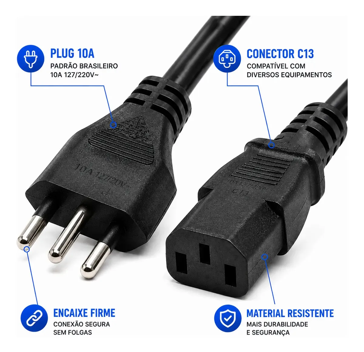 Cabo De Força Energia 10A Tripolar C13 1,5 Metros Para PC Computador Monitor Impressora Lenovo Nobreak Eletrônicos Certificado 3tech - certificado - 3Tech - Imagem 3
