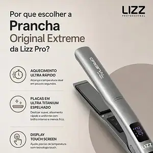 Chapinha Lizz Extreme 480°F Até 500°F Profissional Prancha Titânio Iônica Bivolt Alisa Modela Anti Frizz