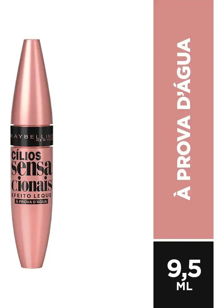 Máscara de Cílios À Prova d'Água, Efeito Leque Volume e Definição Longa Duração, Não Empelota e Não Forma Grumos, Cor Preto Intenso, Cílios Sensacionais Maybelline NY 9,5ml - Imagem 6