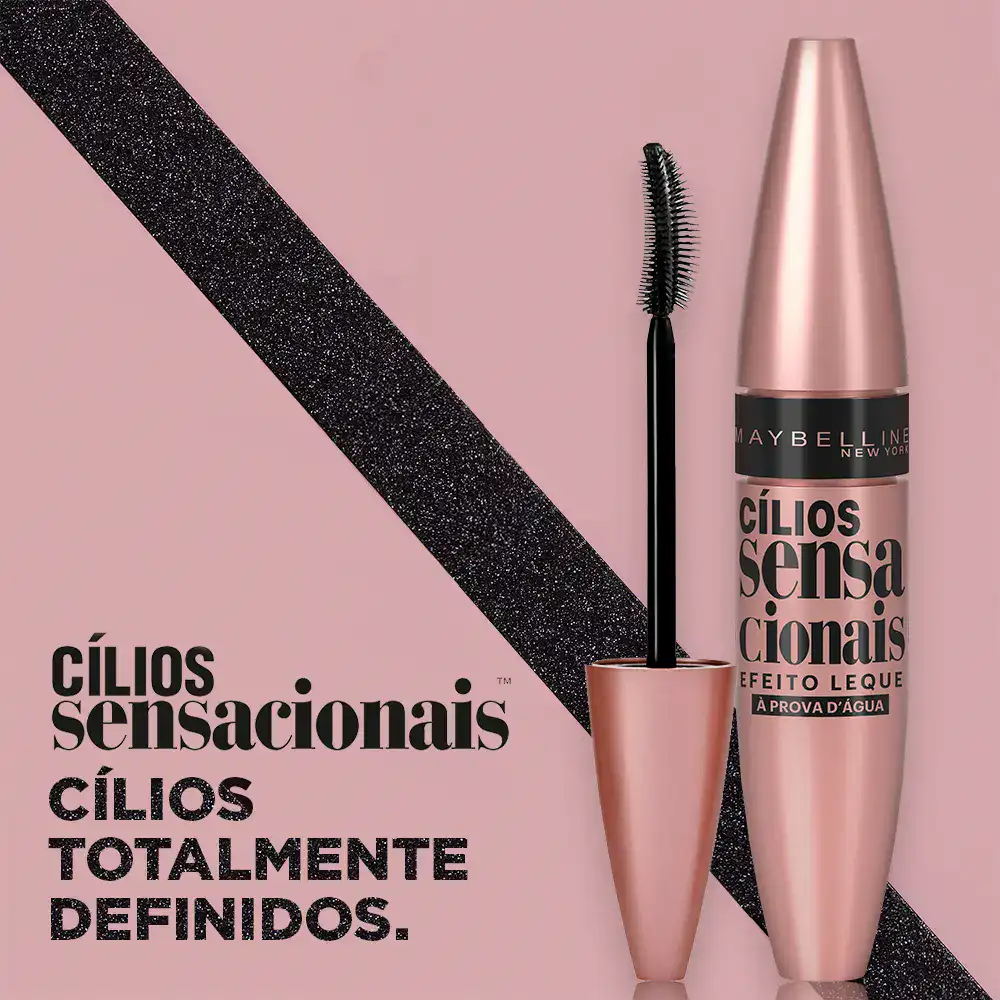 Máscara de Cílios À Prova d'Água, Efeito Leque Volume e Definição Longa Duração, Não Empelota e Não Forma Grumos, Cor Preto Intenso, Cílios Sensacionais Maybelline NY 9,5ml - Imagem 3