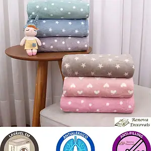 Cobertor Pipoquinha Para Bebê Manta Fleece Microfibra Toque Macio Antialérgico Recém-Nascido Menino Menina Coberta Berço Carrinho Conforto Popcorn Azul - 90x110cm - 100% Poliéster - Renova Enxovais