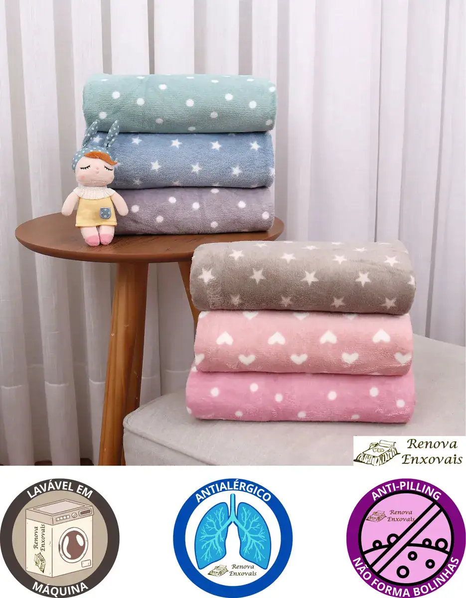Cobertor Pipoquinha Para Bebê Manta Fleece Microfibra Toque Macio Antialérgico Recém-Nascido Menino Menina Coberta Berço Carrinho Conforto Popcorn Azul - 90x110cm - 100% Poliéster - Renova Enxovais