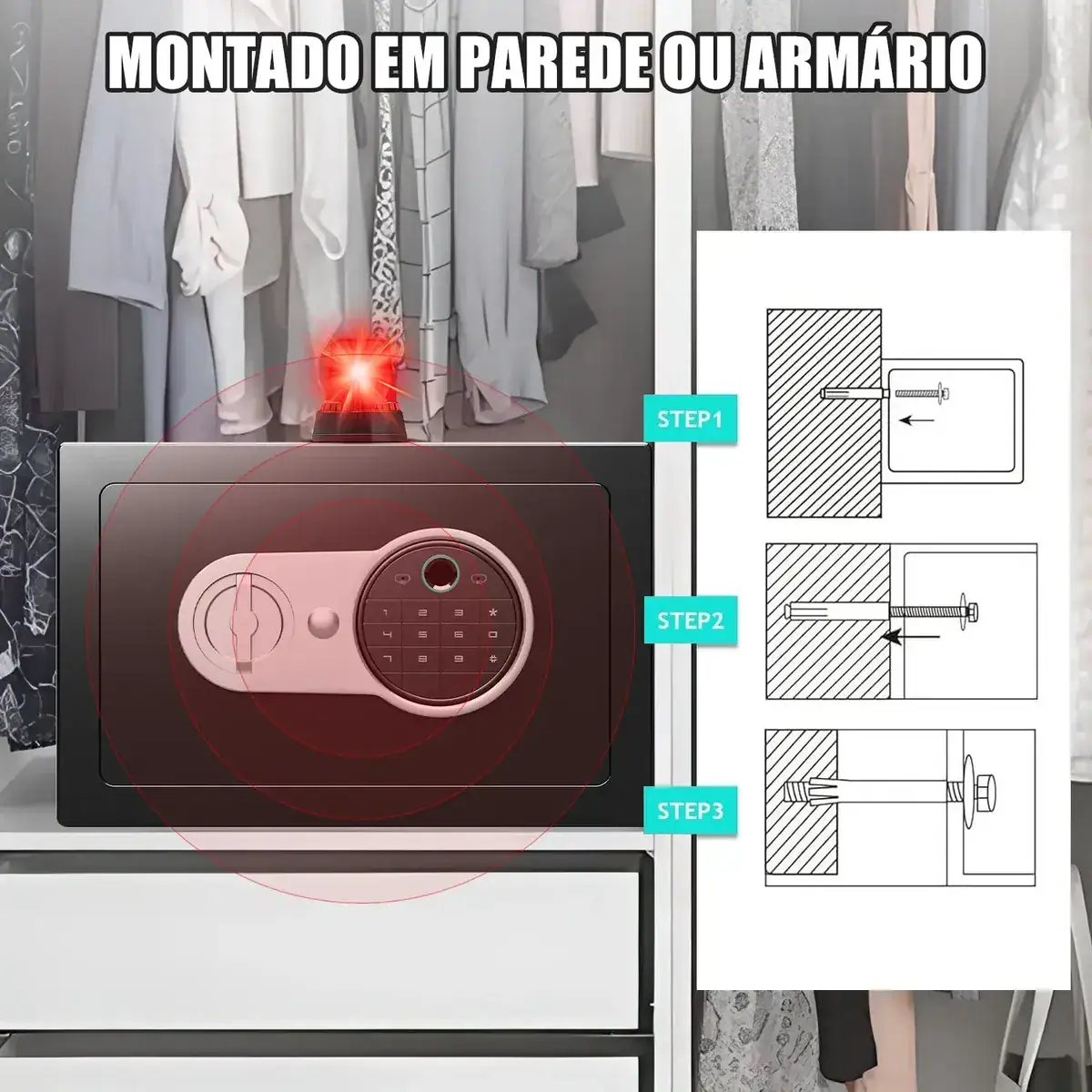 3 Em 1 Cofre Eletrônico Digital Biométrico Senha Ou Chave - Imagem 2