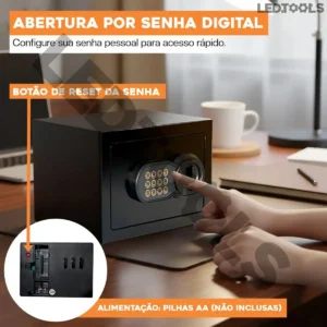 Cofre Eletrônico Digital Grande 31x20x20 Aço Senha E Chave Preto