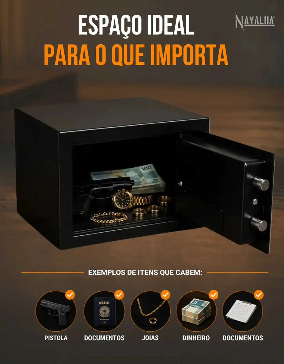 Cofre Pequeno Eletrônico Digital Navalha Senha Chave Seguro 31x20x20 Preto - Imagem 6