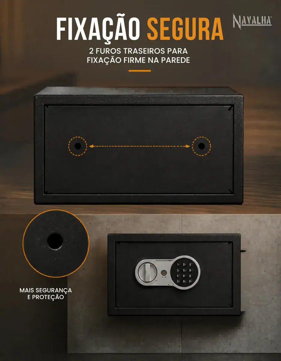 Cofre Pequeno Eletrônico Digital Navalha Senha Chave Seguro 31x20x20 Preto - Imagem 3