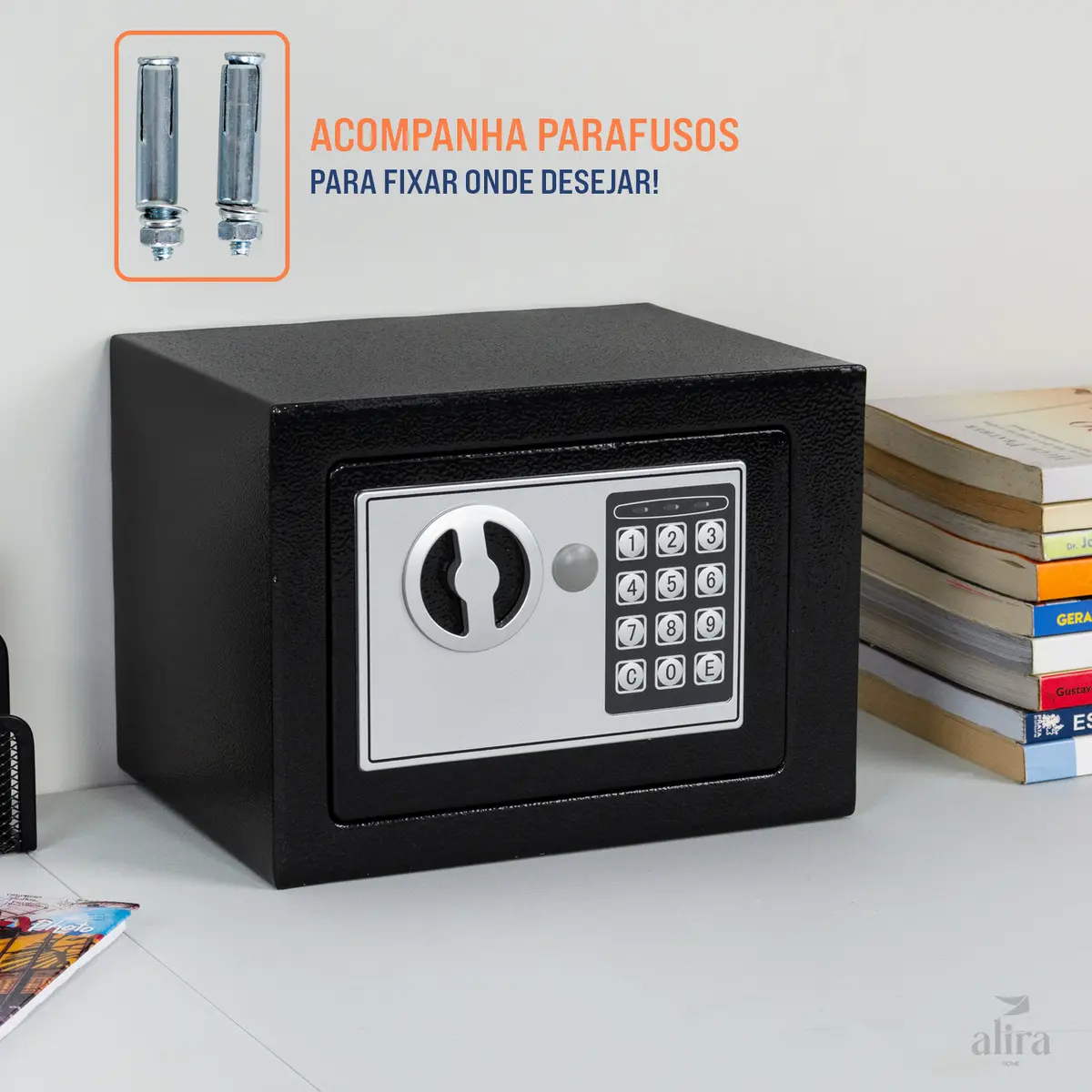 Cofre Digital Eletrônico Senha E Chave Alira Mr-bx-002 Preto - Imagem 2