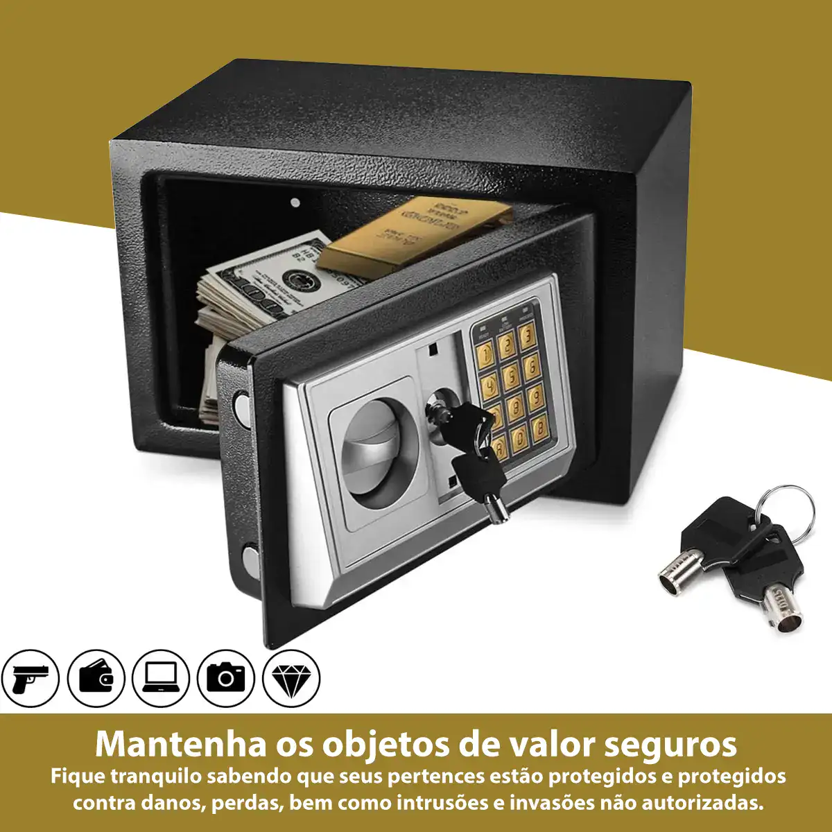 Cofre Eletrônico Teclado Digital Segurança Chave Senha Aço