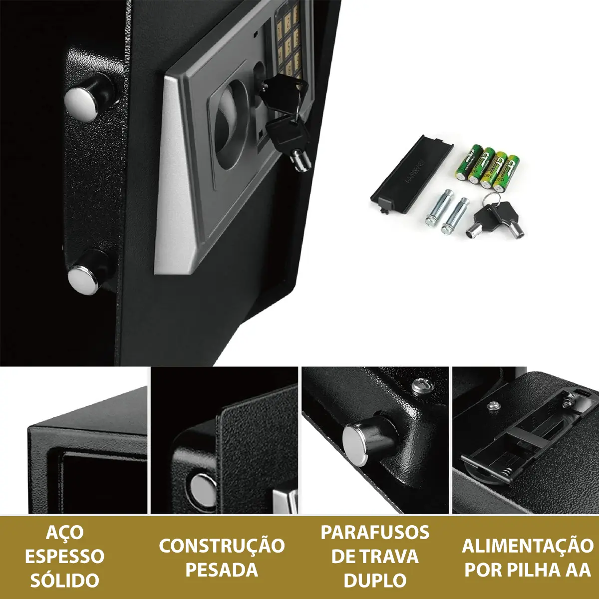Cofre Eletrônico Teclado Digital Segurança Chave Senha Aço - Imagem 5
