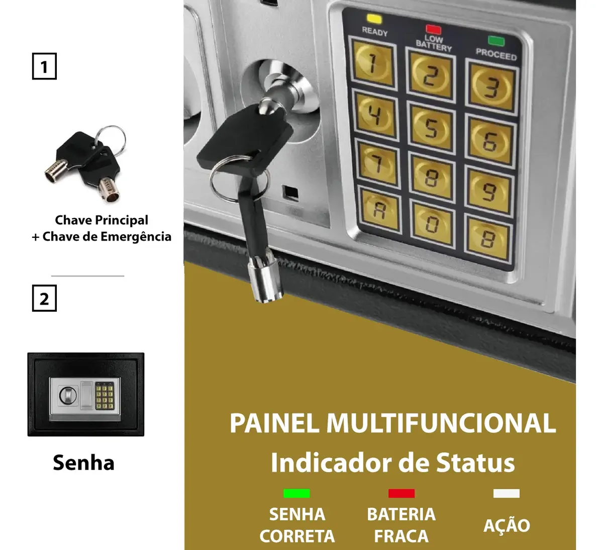 Cofre Eletrônico Teclado Digital Segurança Chave Senha Aço - Imagem 6