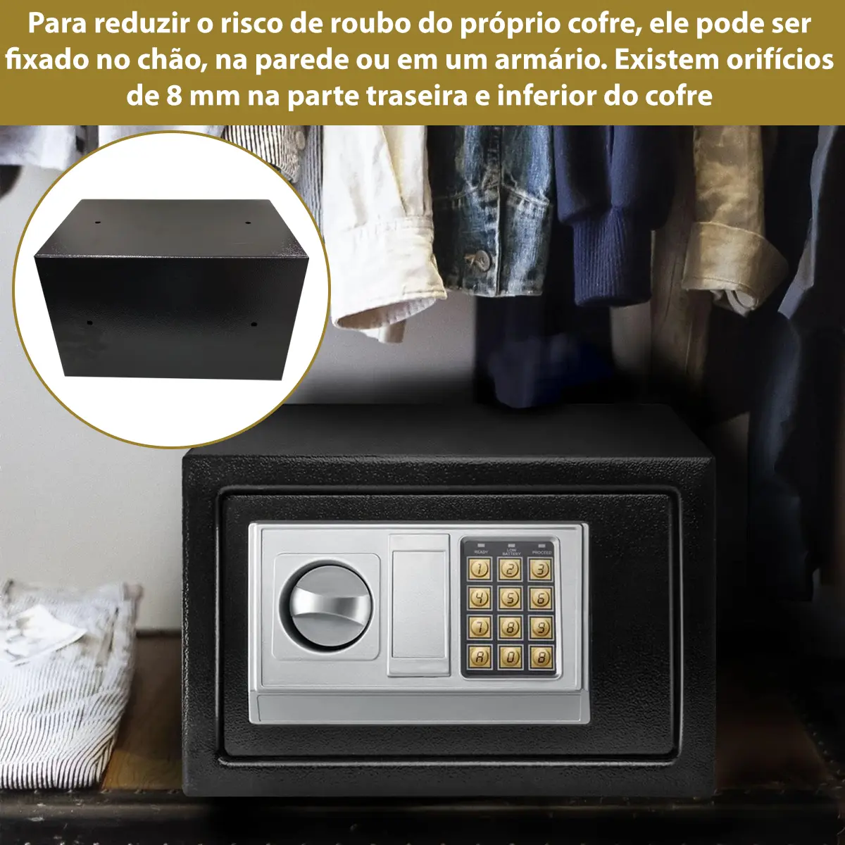 Cofre Eletrônico Teclado Digital Segurança Chave Senha Aço - Imagem 2