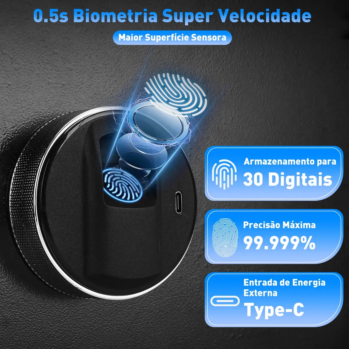 Cofre Eletrônico Digital Biométrico Grande Com Porta Usb - Imagem 7