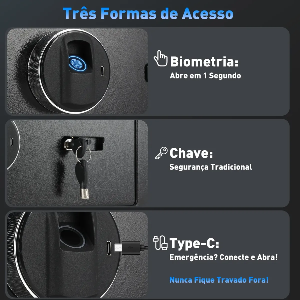 Cofre Eletrônico Digital Biométrico Grande Com Porta Usb - Imagem 6