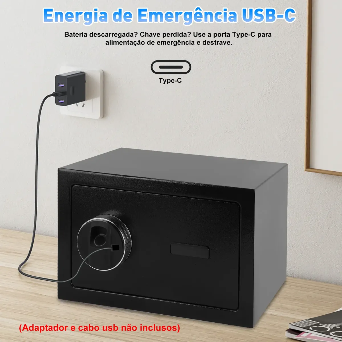Cofre Eletrônico Digital Biométrico Grande Com Porta Usb - Imagem 5