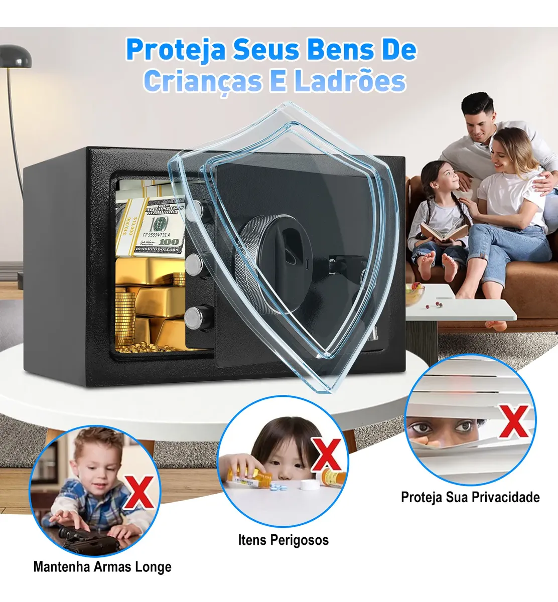 Cofre Eletrônico Digital Biométrico Grande Com Porta Usb - Imagem 3