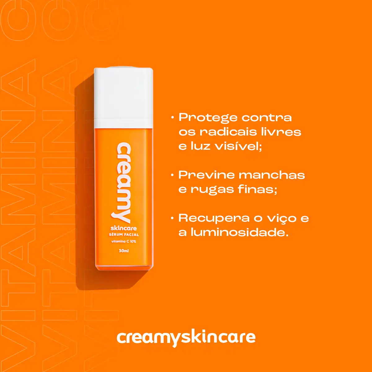 Creamy Skincare Vitamina C 30ml | Sérum Facial, Vitamina C 10%, Aumenta Firmeza da Pele, Previne Rugas Finas, Clareador de Manchas | Todos os Tipos de Pele