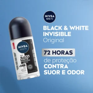 NIVEA MEN Desodorante Roll-on Black & White Invisible Orign 50ml, Proteção 72h, Contra Suor e Odor, Anti-manchas