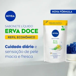 NIVEA Sabonete Líquido Erva Doce 200ml, Limpeza Corporal, Pele Macia, Vitaminas, Equilíbrio com o pH, Fragrância Refrescante