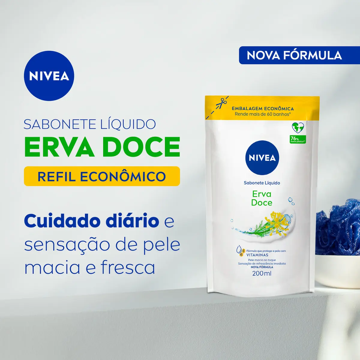 NIVEA Sabonete Líquido Erva Doce 200ml, Limpeza Corporal, Pele Macia, Vitaminas, Equilíbrio com o pH, Fragrância Refrescante